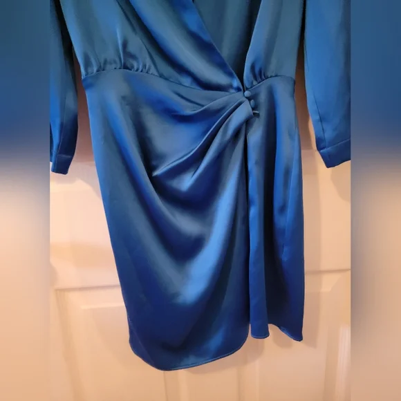 Zara Wrap Front Satin Effect Blue Dress NWT - Picture 8 of 9